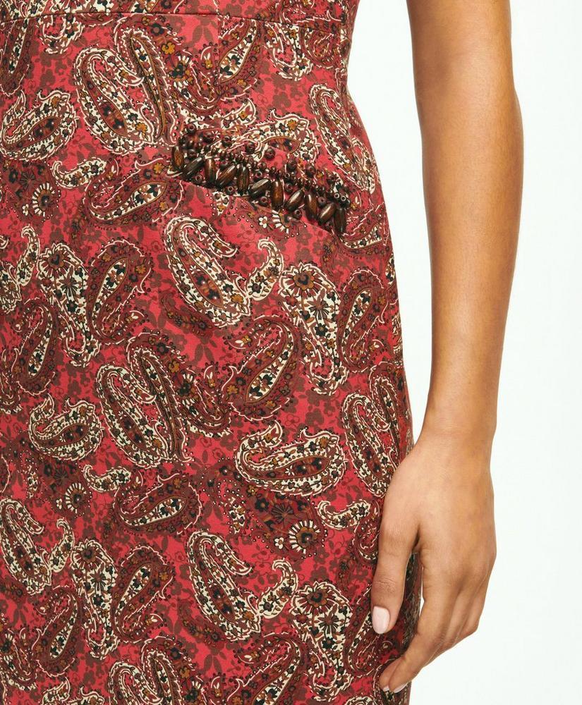 Paisley Split-Neck Beaded Sheath Dress In Cotton Blend Product Image