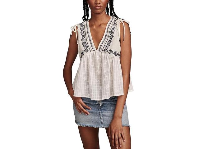 Lucky Brand Ruched Shoulder Deep V Top (Ombre Blue) Women's Clothing Product Image