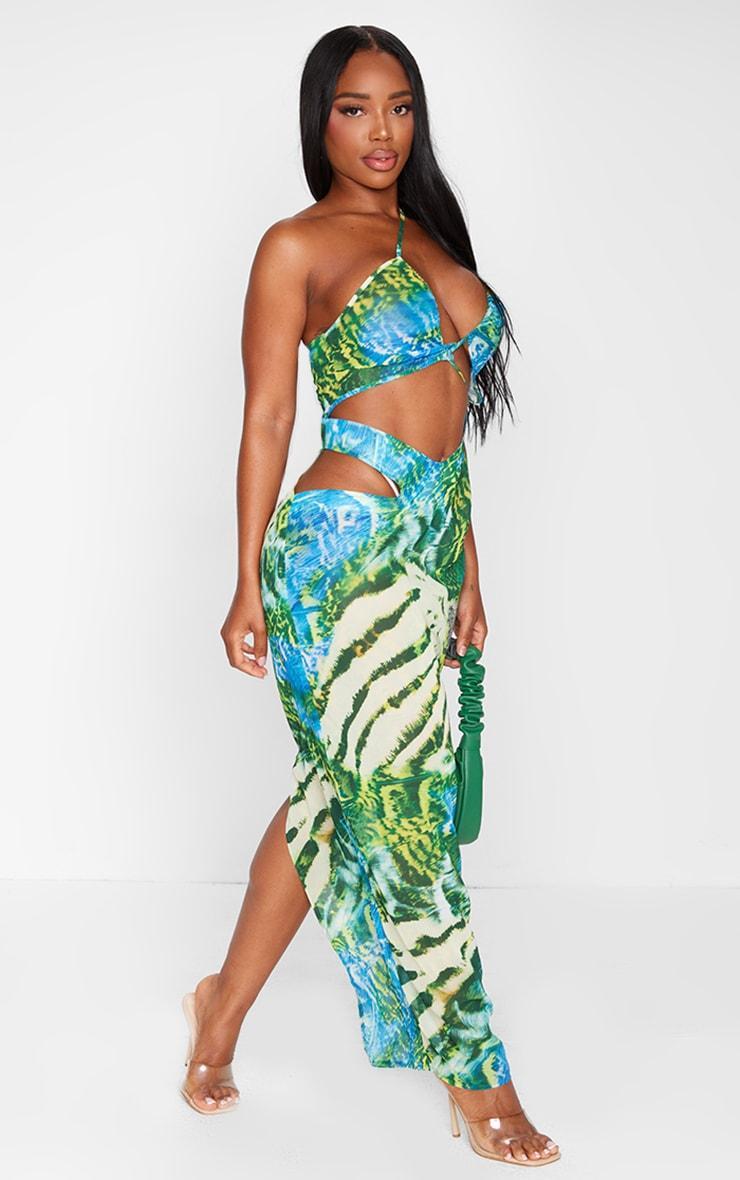 Shape Blue Zebra Print Chiffon Strappy Cut Out Maxi Dress Product Image