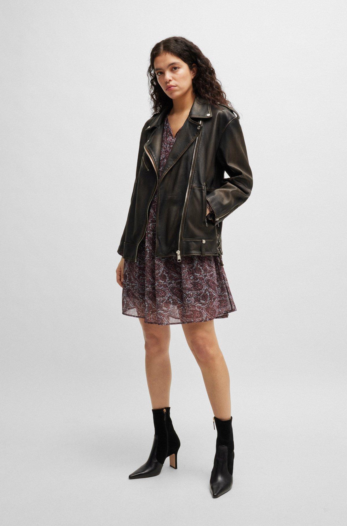 Zip-up leather jacket with signature lining Product Image