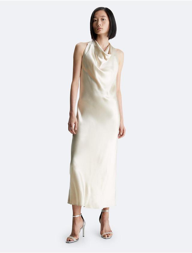 Calvin Klein Womens Shine Halterneck Maxi Dress - Neutral - 36 Product Image