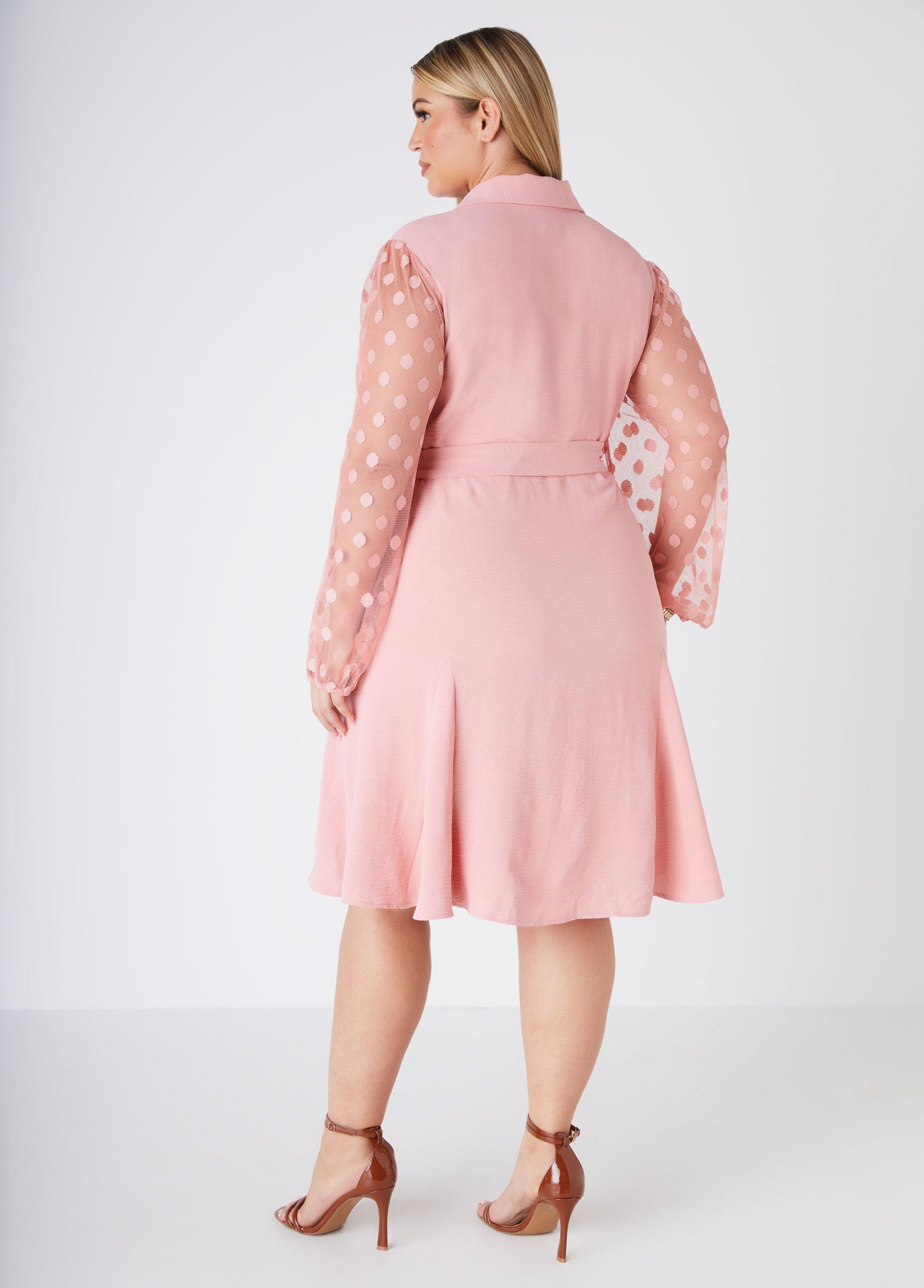 Dotted Mesh Sleeve Shirtdress Product Image