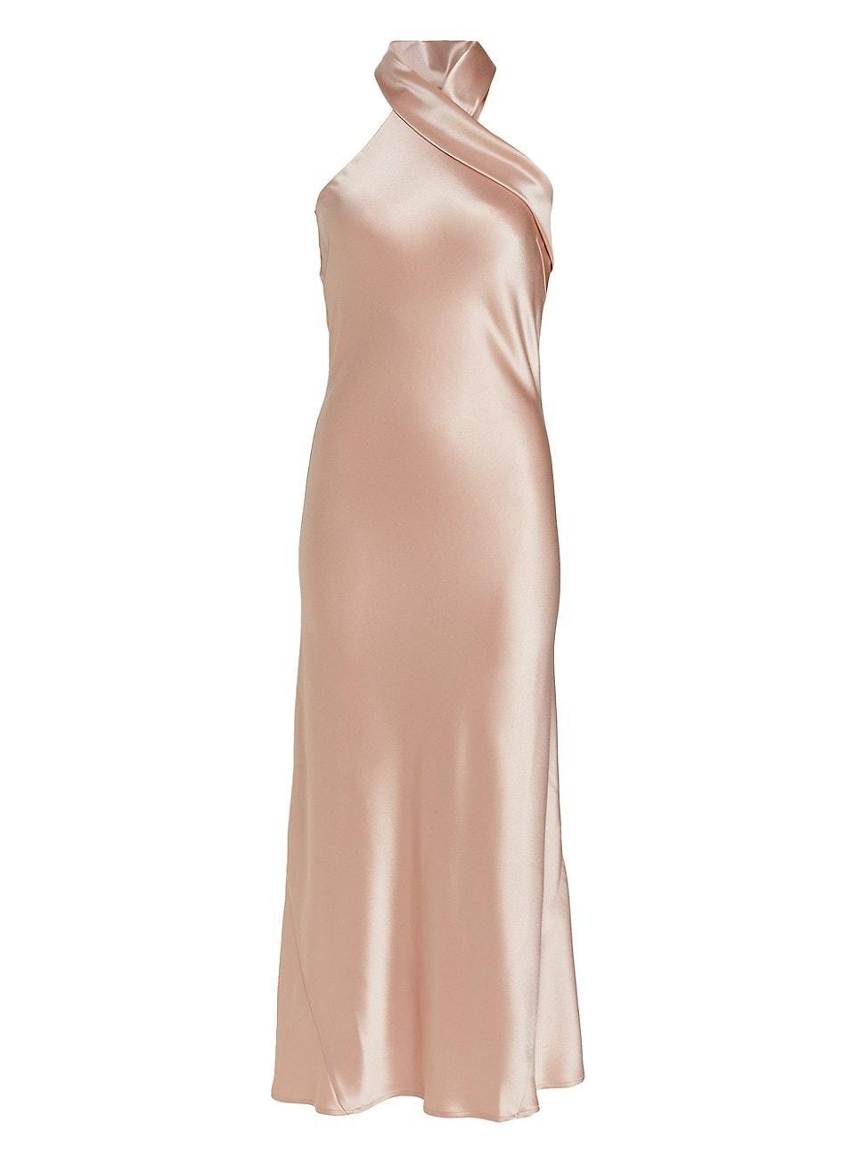 Womens Pandora Satin Halterneck Midi-Dress Product Image