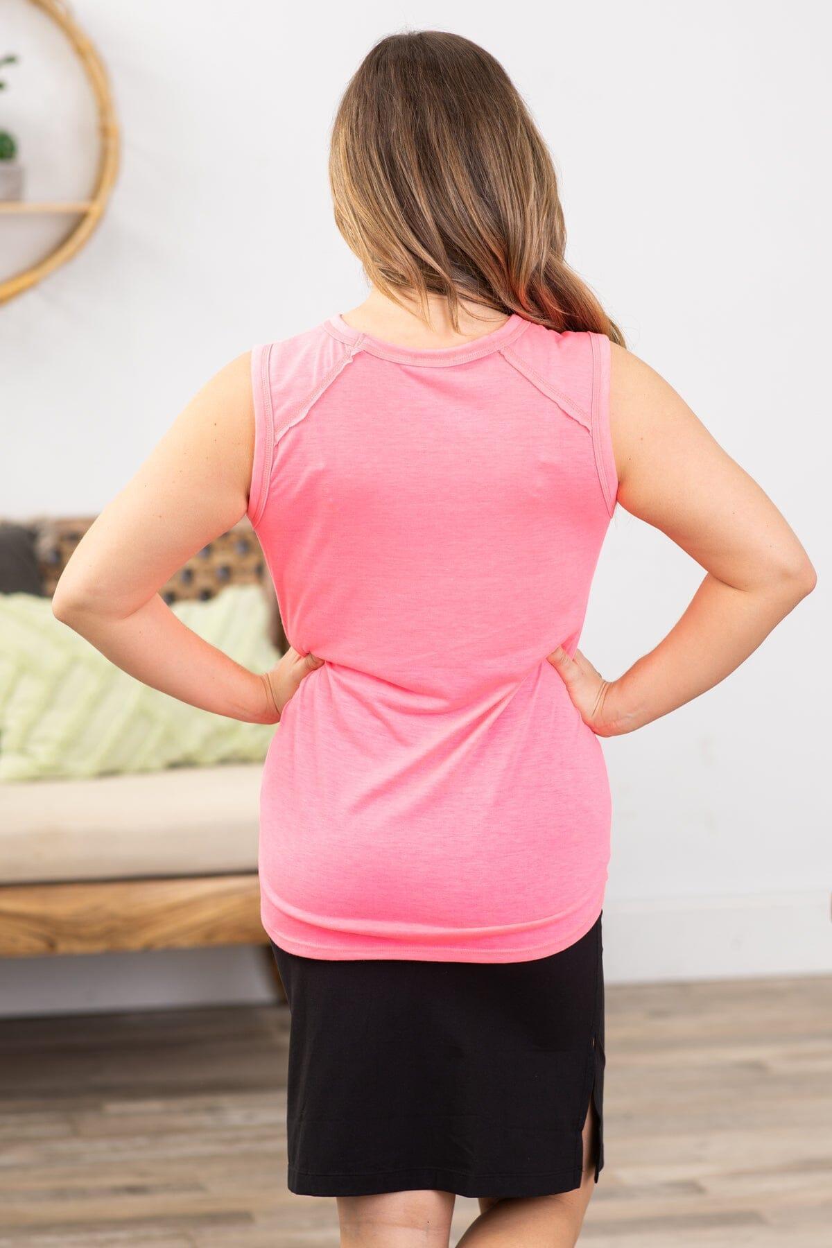 Hot Pink Tank With Contrast Stitch Detail Product Image