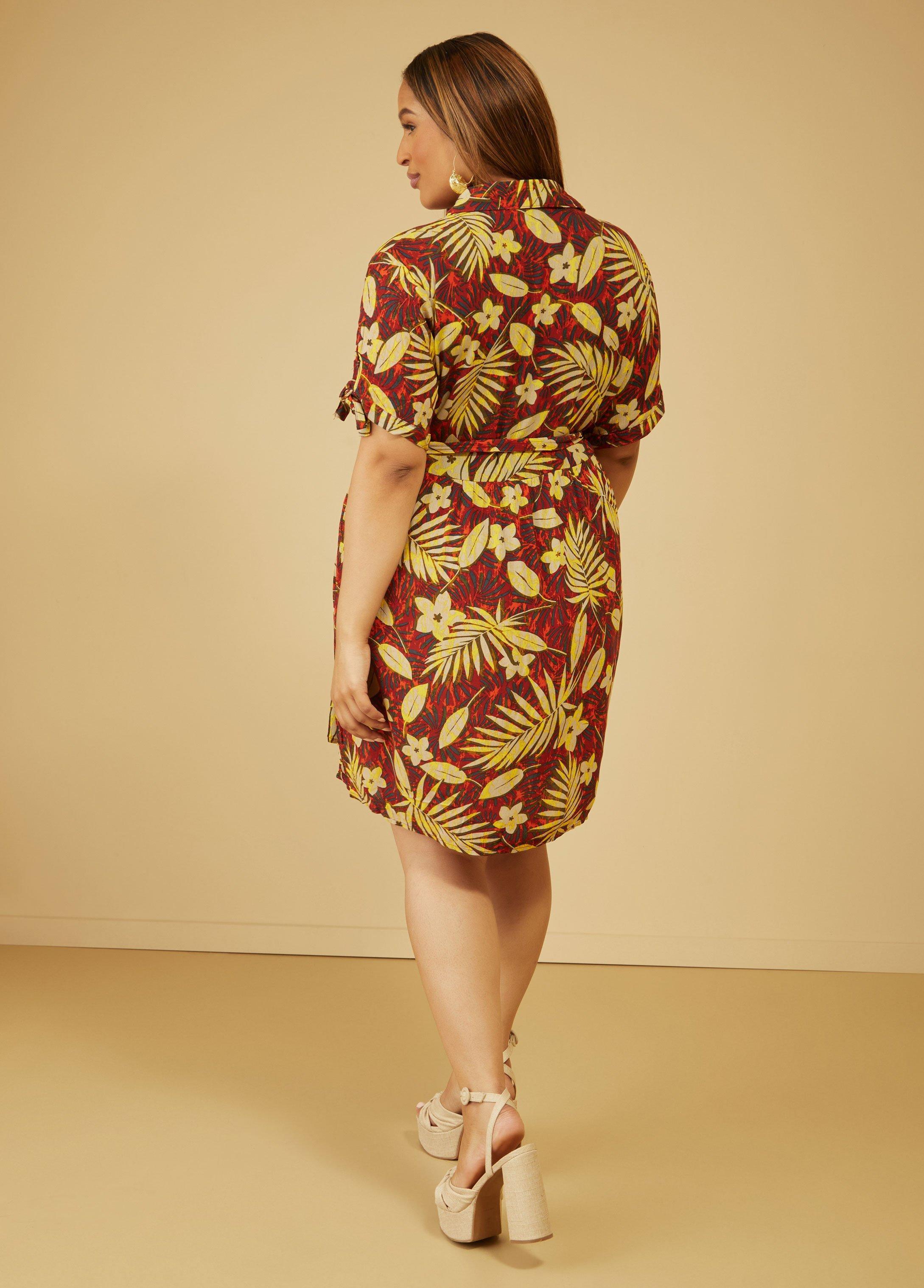 Tropical Print Gauze Shirtdress Product Image