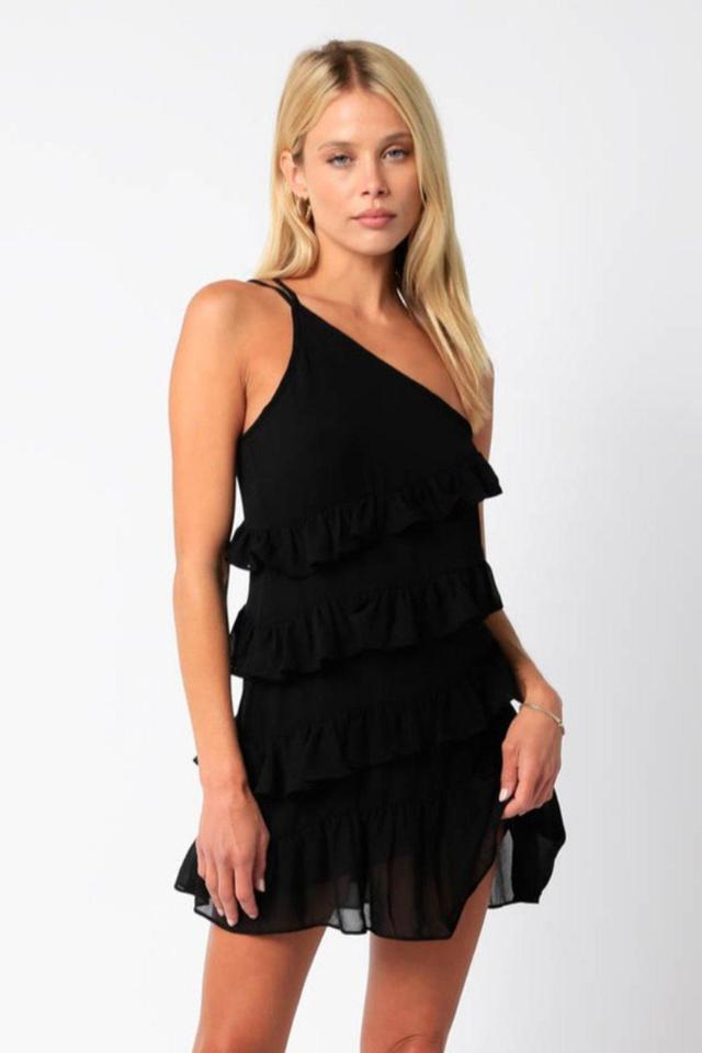 Black Ruffles Dress Female Product Image