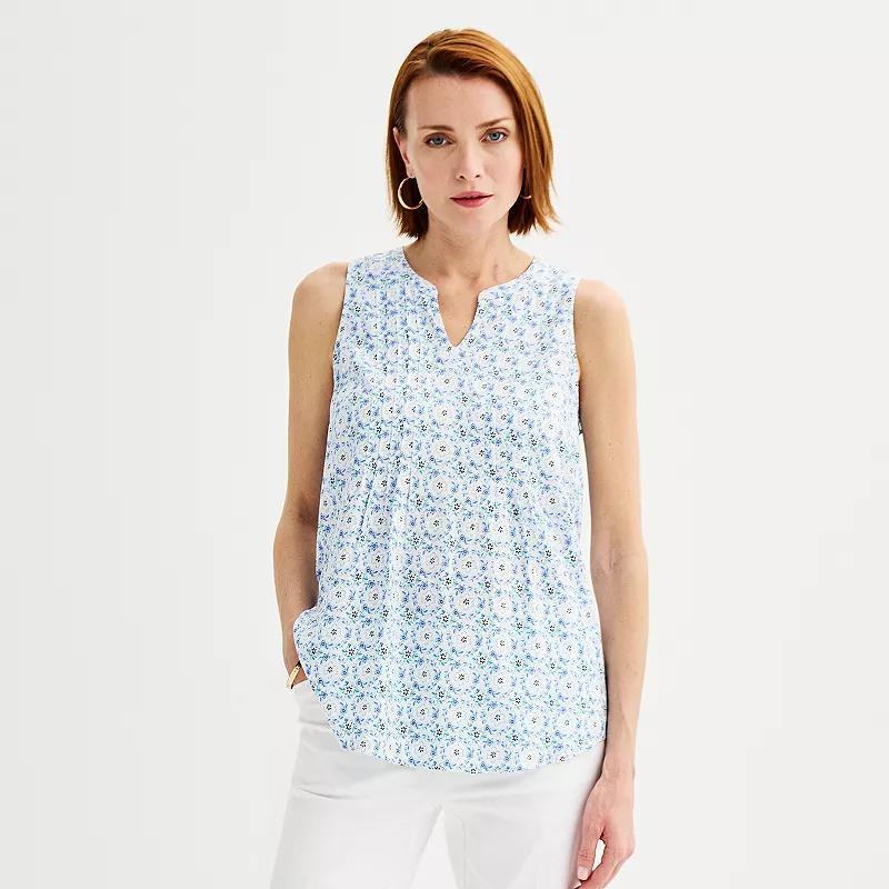 Womens Croft & Barrow Pintuck Sleeveless Shell Top Blue Small Tile Product Image