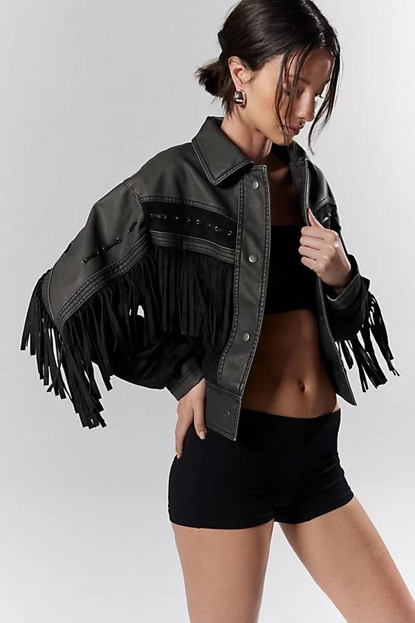 Silence + Noise Hannah Western Fringe Faux Leather Jacket Womens at Urban Outfitters Product Image