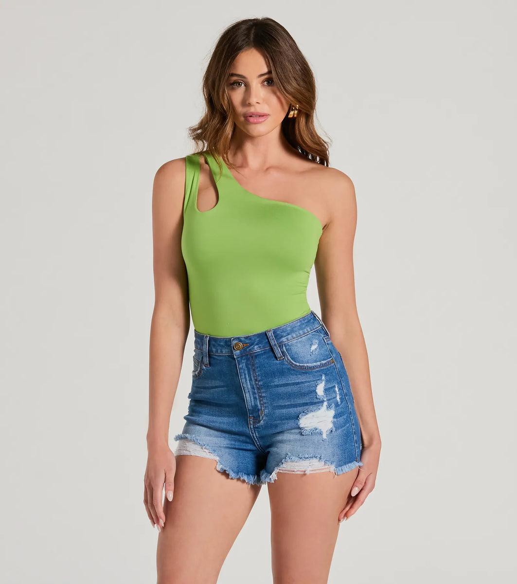 Classic High-Rise Destructed Cut-Off Denim Shorts Product Image