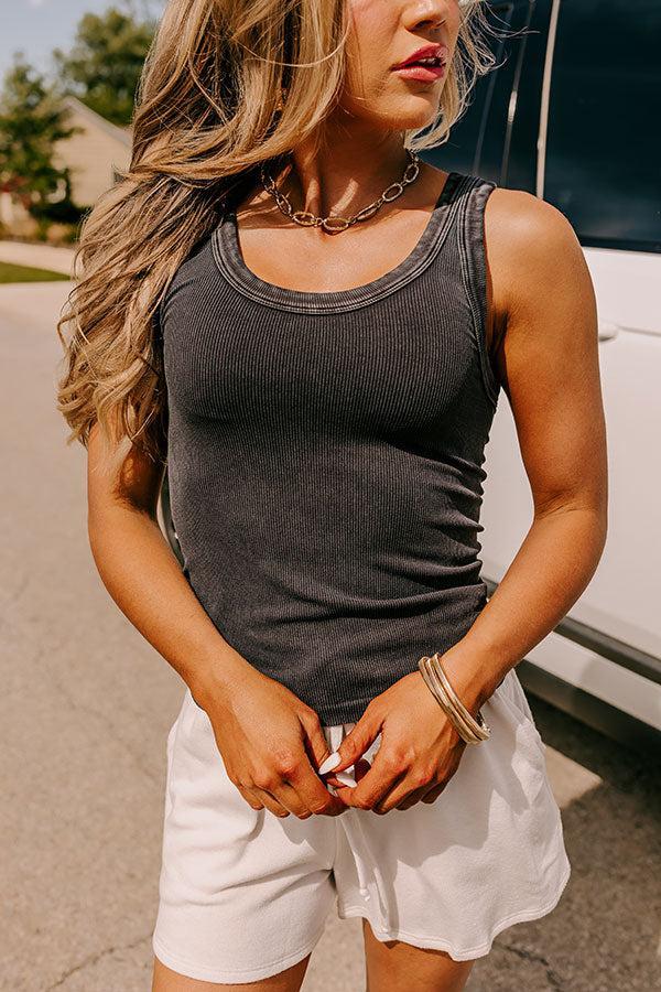 Summer Basic Ribbed Reversible Tank in Vintage Black Product Image