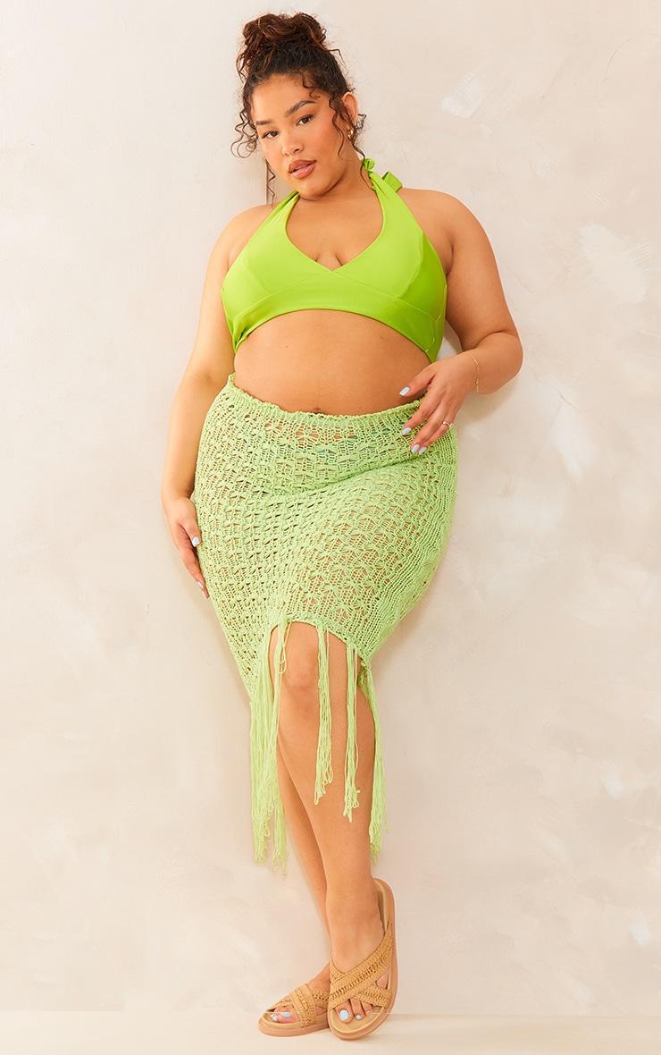 Plus Lime Knitted Tassel Maxi Skirt Product Image