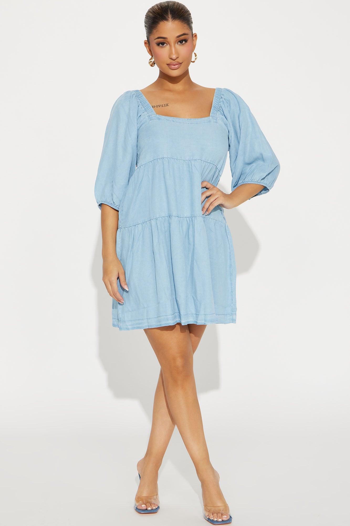 Caila Babydoll Mini Dress - Blue Product Image