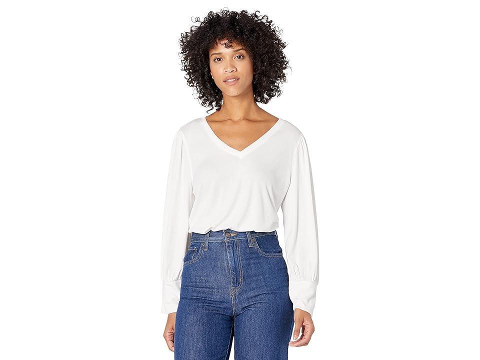 Vince Camuto Long Sleeve V-Neck Modal Rib Knit Top (New Ivory) Women's Clothing Product Image