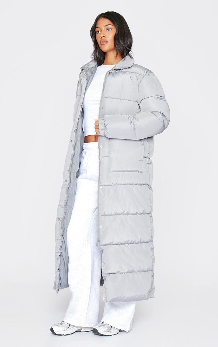 Tall Grey Maxi Contrast Hooded Puffer Coat Product Image