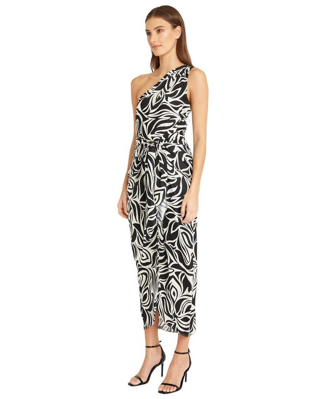 Donna Morgan Womens Printed One-Shoulder Tie-Waist Dress - Ivory Product Image