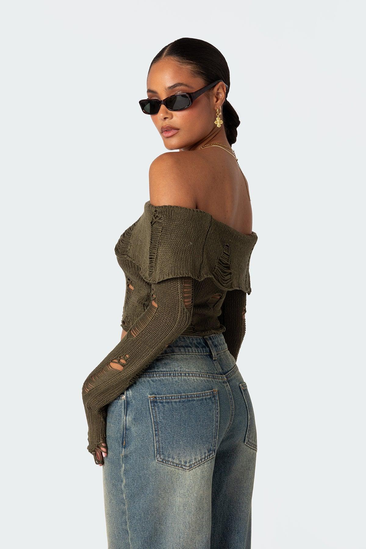 Distressed Fold Over Sweater Product Image