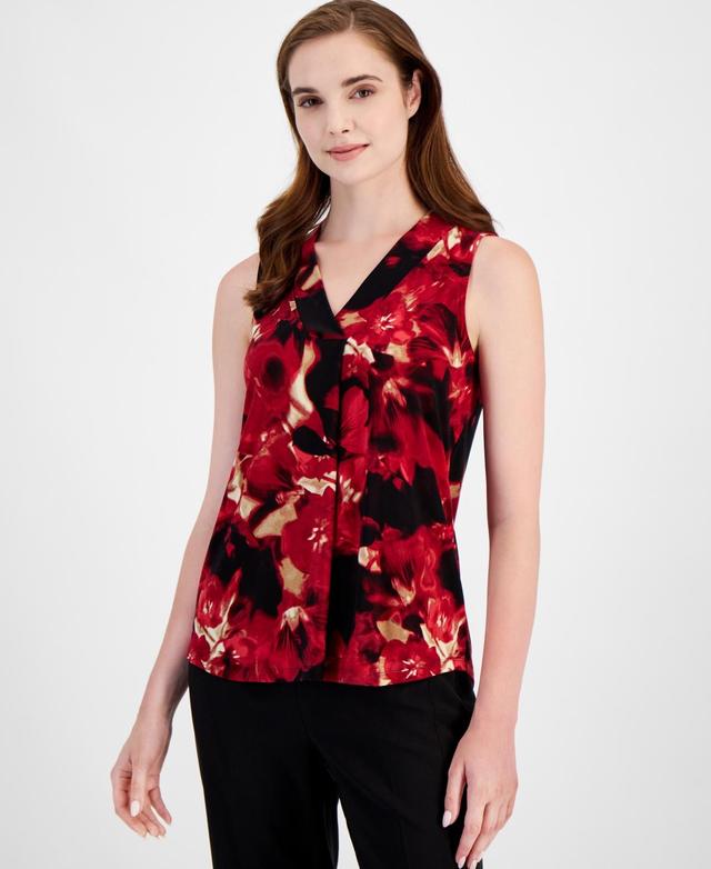 Anne Klein Womens Printed Sleeveless V-Neck Shell Top Product Image