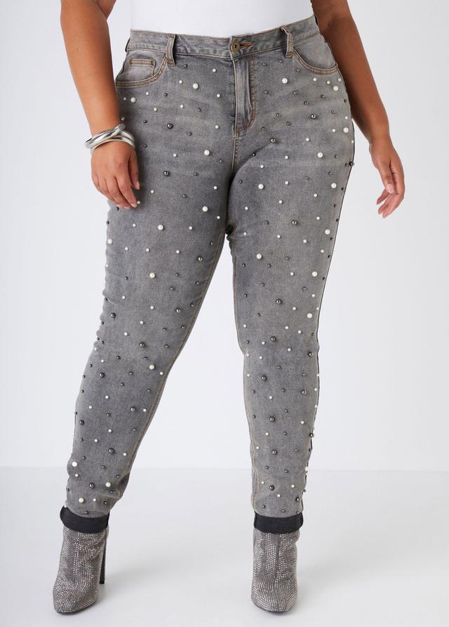 Plus Size Faux Pearl Skinny Jeans Ashley Stewart Product Image