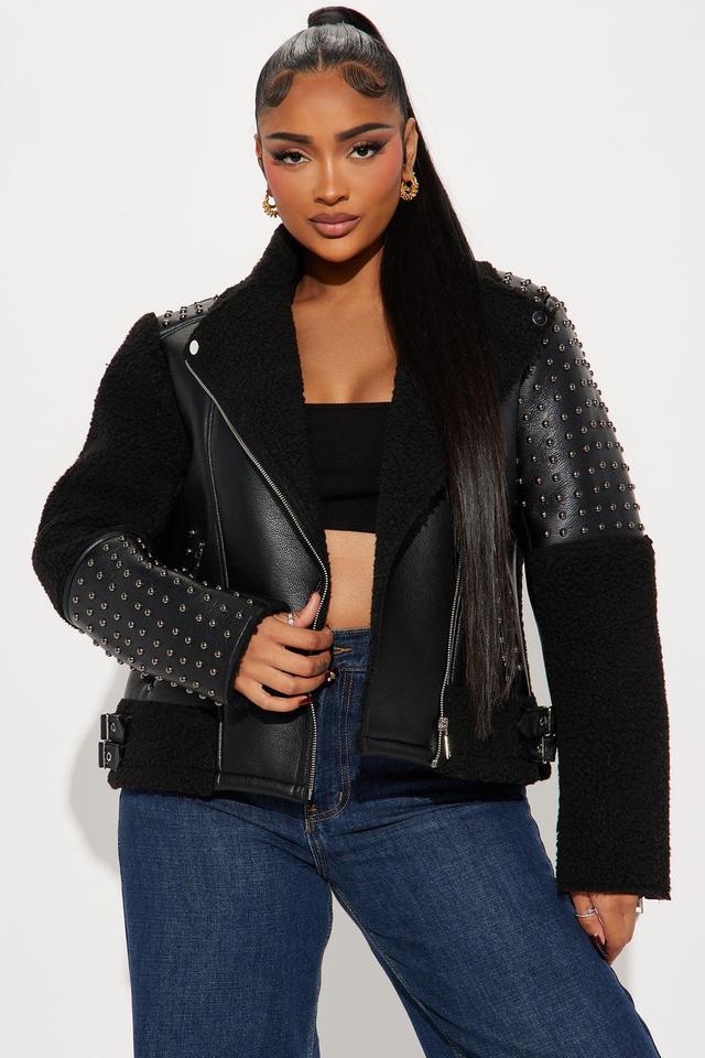 Lana Studded Faux Leather Jacket - Black Product Image