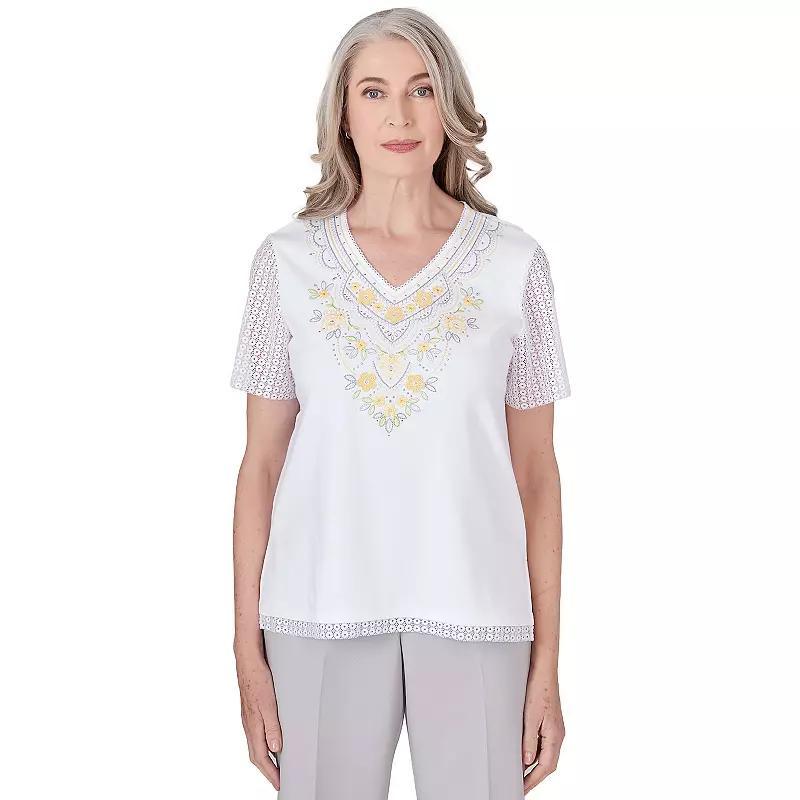 Alfred Dunner Womens Charleston Lace Sleeves Embroidered Top Product Image