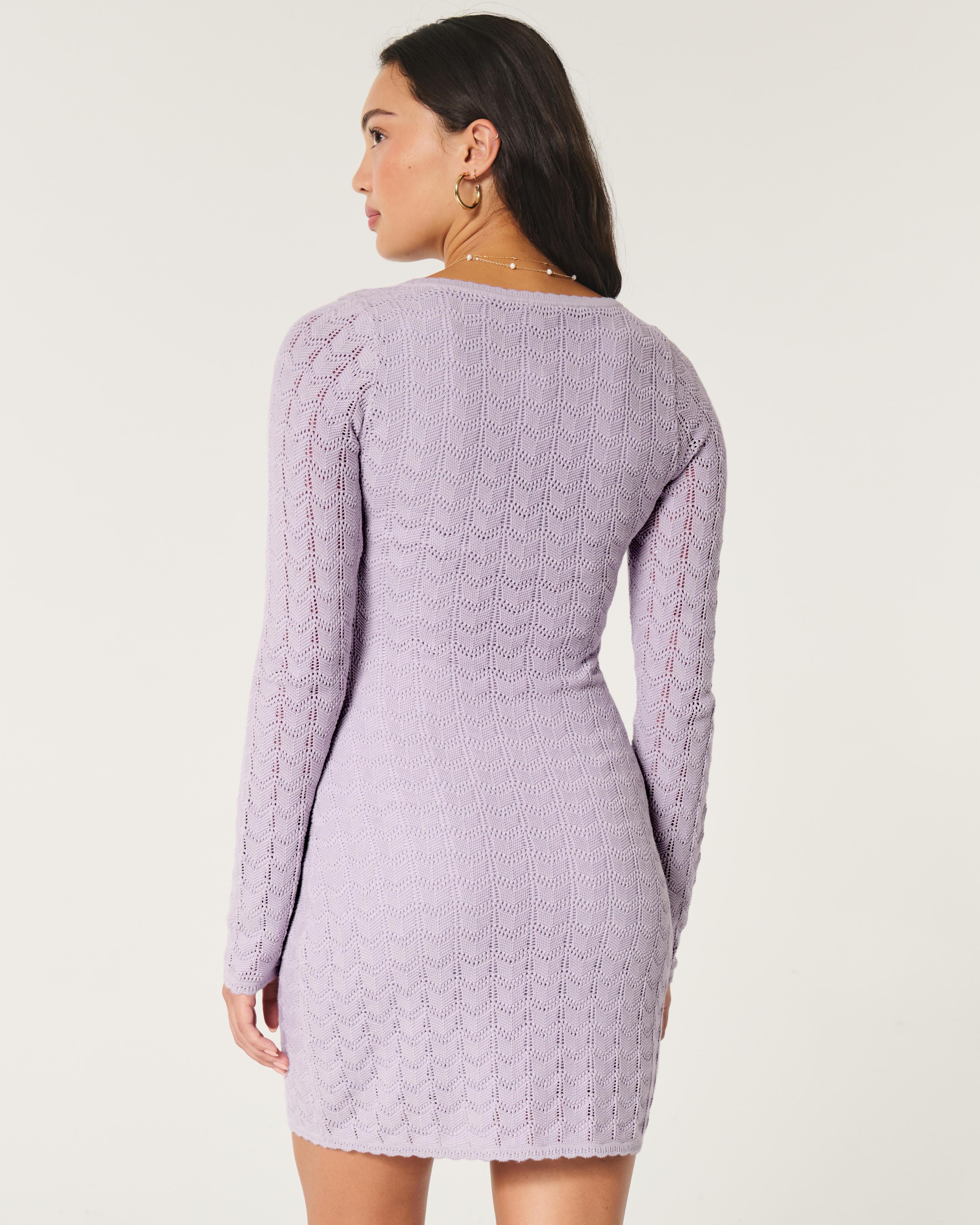 Long-Sleeve Crochet-Style Mini Dress Product Image