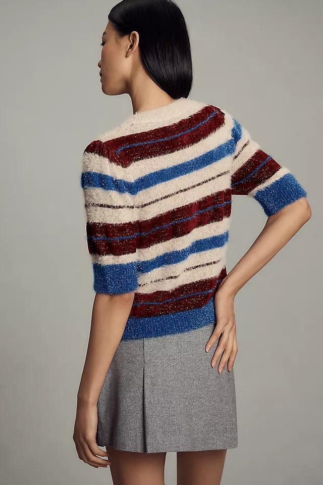 Maeve Short-Sleeve Fuzzy Cardigan Sweater Product Image