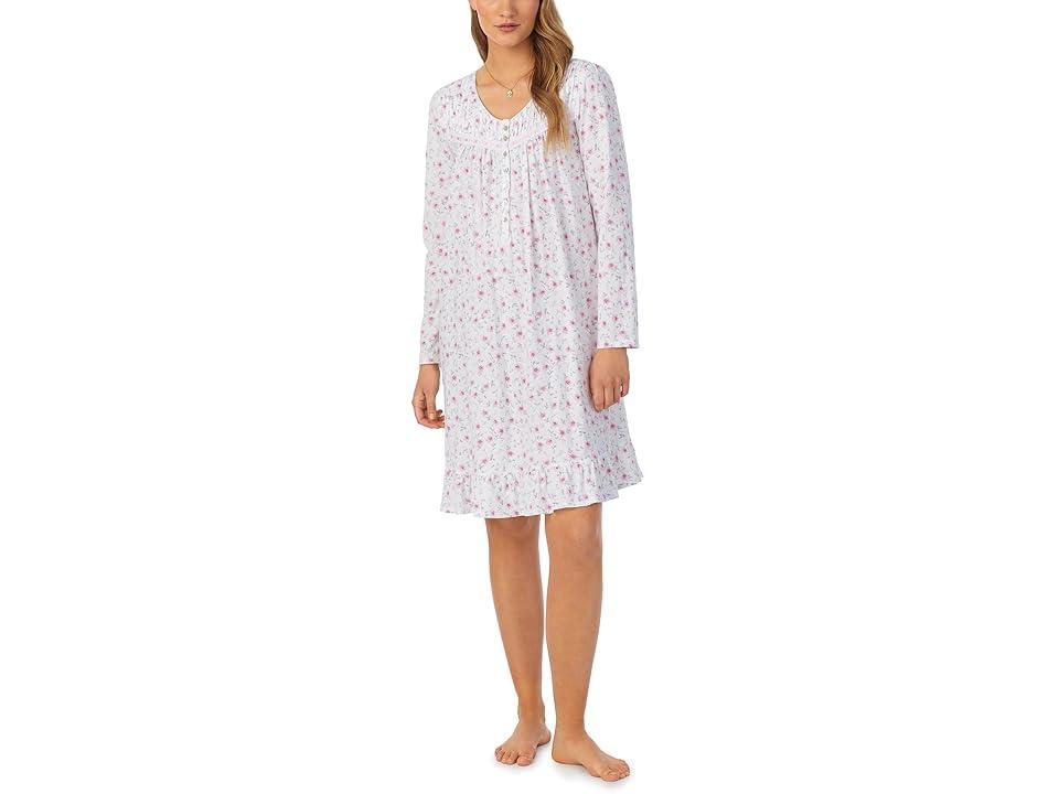 Eileen West Floral Lace Trim Long Sleeve Cotton Nightgown Product Image