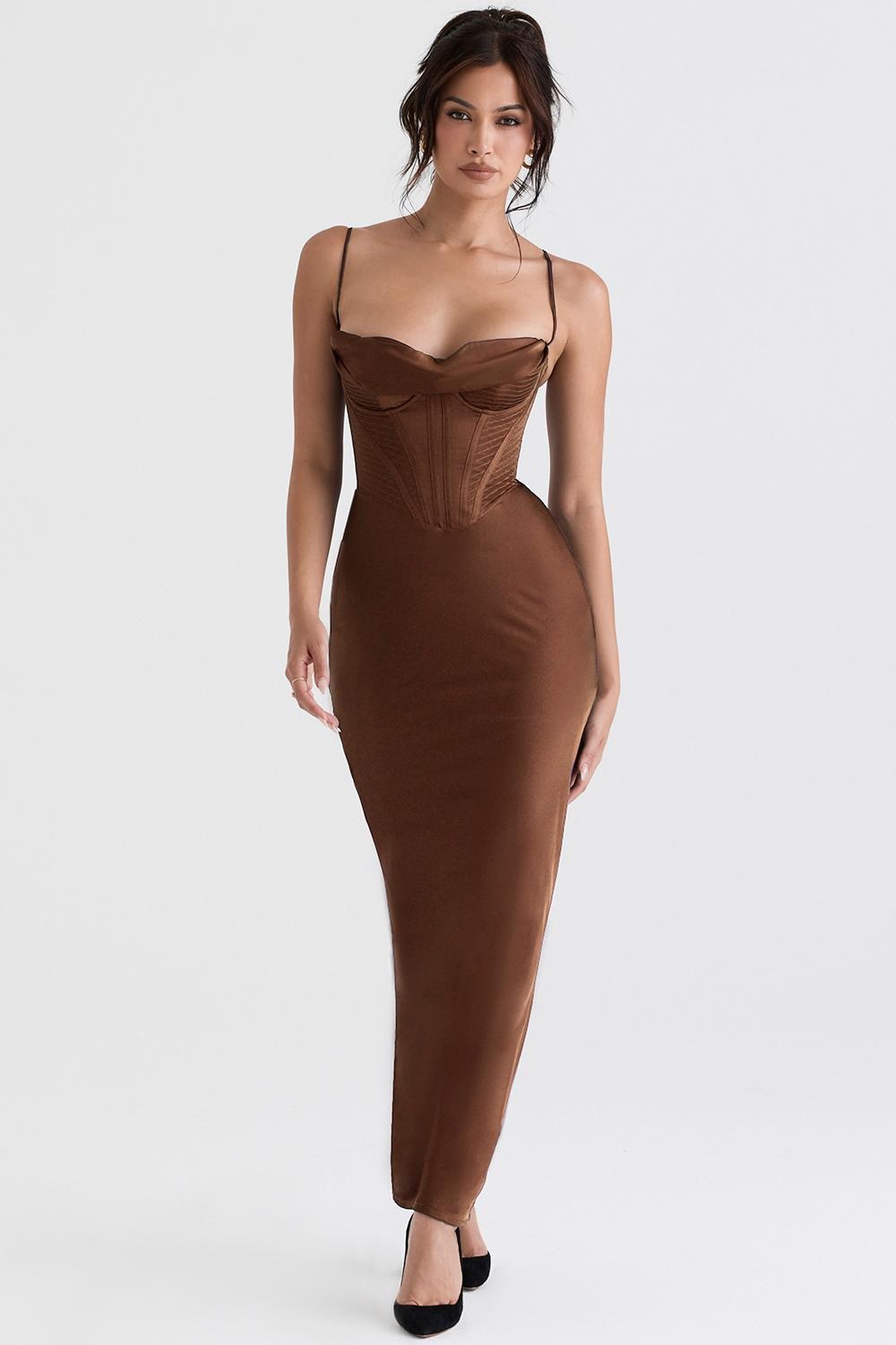 Charmaine Chocolate Corset Maxi Dress Product Image