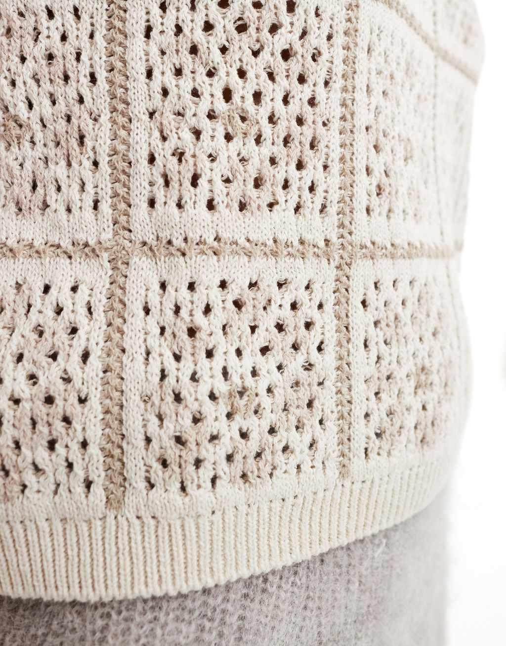 JDY cropped open knit tank top in cream  Product Image