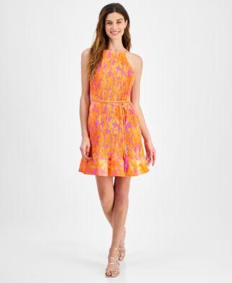 Petite Floral-Print Pleated A-Line Dress Product Image