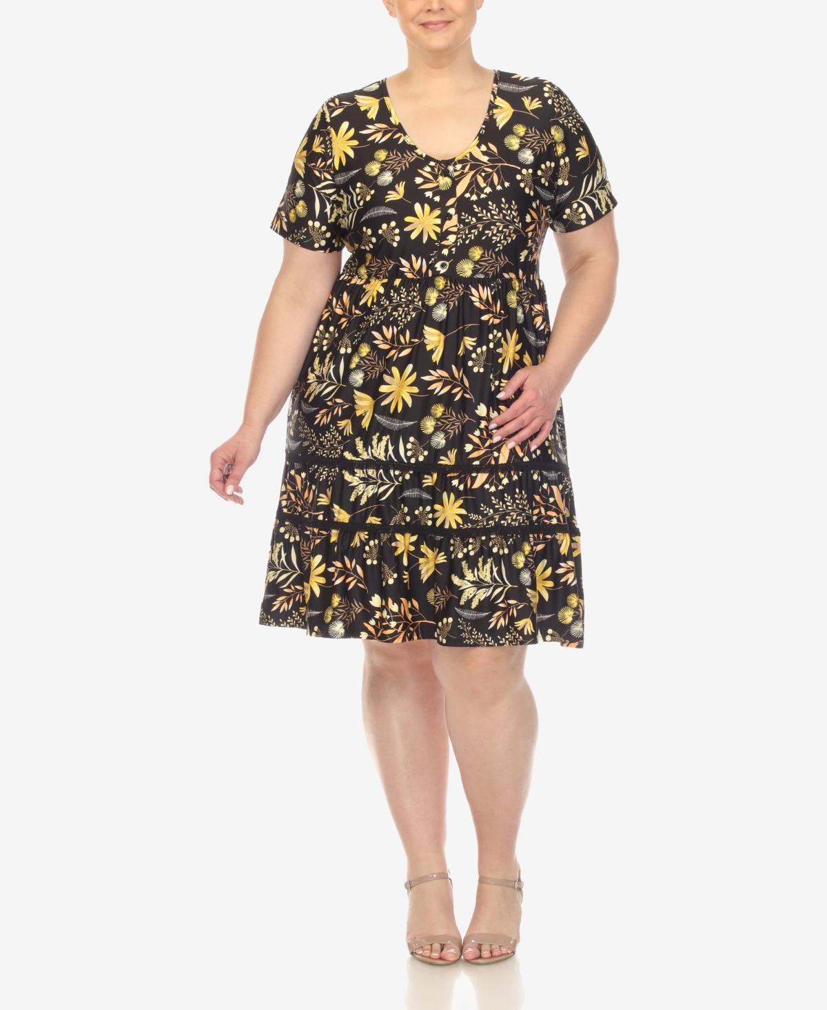 White Mark Plus Size Floral Short Sleeve Knee Length Dress Product Image