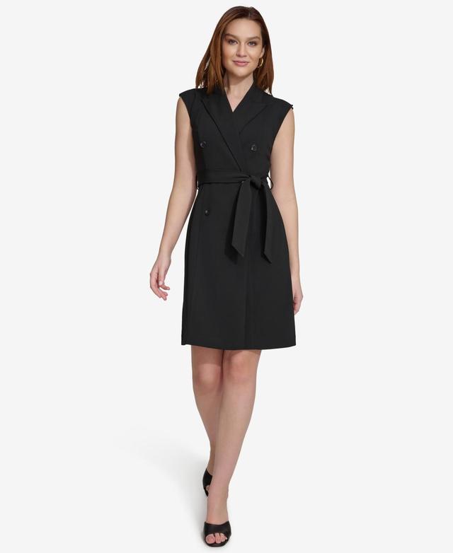 Calvin Klein Womens Peak-Lapel Belted Jacket Dress Product Image