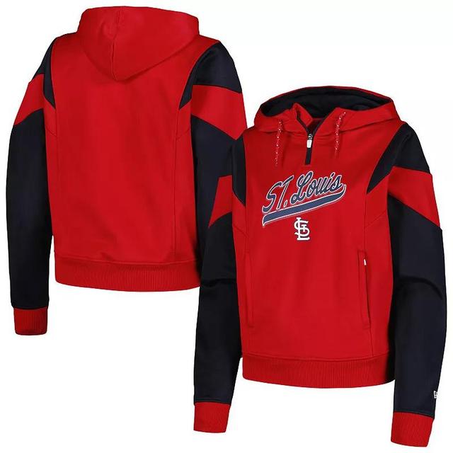 Womens New Era St. Louis Cardinals Color Block Fleece Quarter-Zip Hoodie Product Image