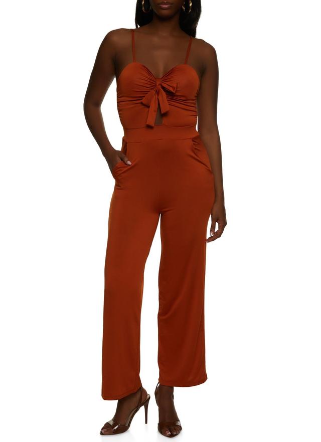 Womens Tie Front Keyhole Wide Leg Jumpsuit Product Image