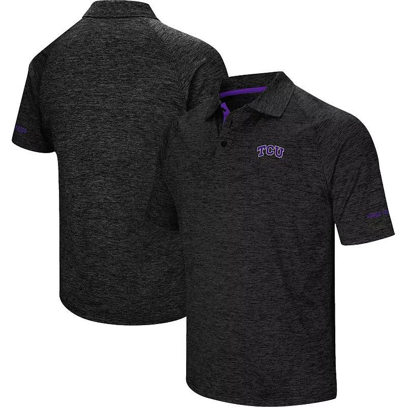 Mens Colosseum Black TCU Horned Frogs Down Swing Polo Product Image