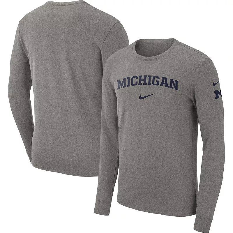 Mens Nike Heather Gray Michigan Wolverines Arch 2-Hit Long Sleeve T-Shirt Product Image