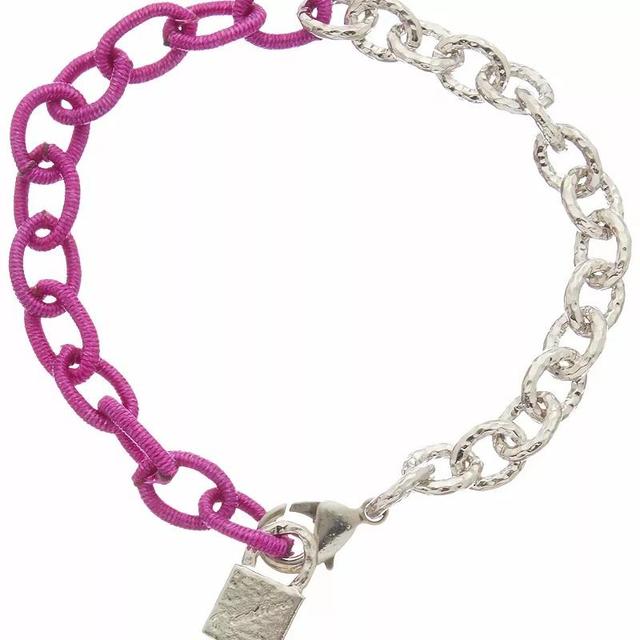 Juvell 18k White Gold Plated Pink Accent Lock Charm Bracelet, Womens Silver Tone Product Image