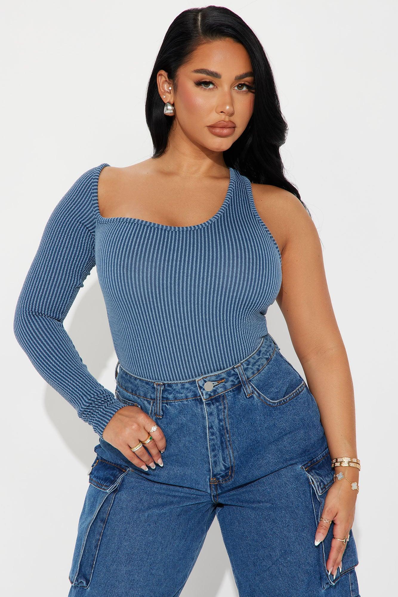 Natalia Ribbed Bodysuit - Denim Product Image