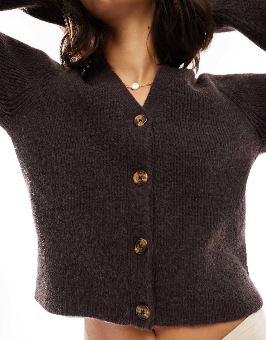 ASOS DESIGN structured v neck cardigan in chocolate Product Image