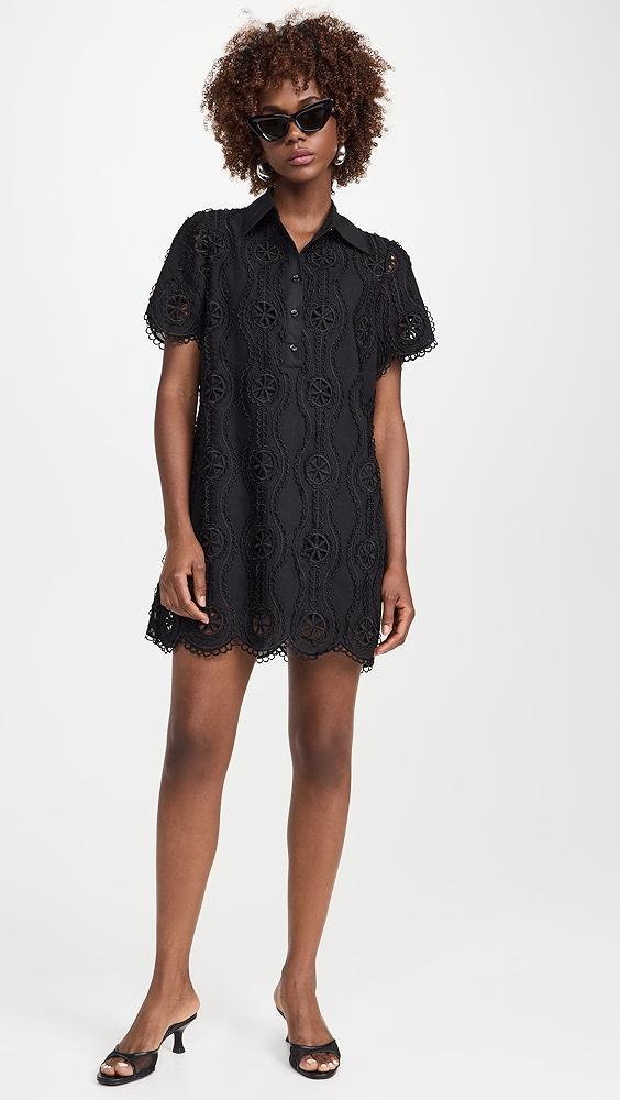 English Factory Scallop Embroidered Cotton Mini Shirt Dress | Shopbop Product Image