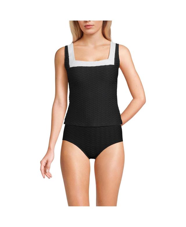 Lands End Womens Long Texture Square Neck Tankini Swimsuit Top - Black Product Image