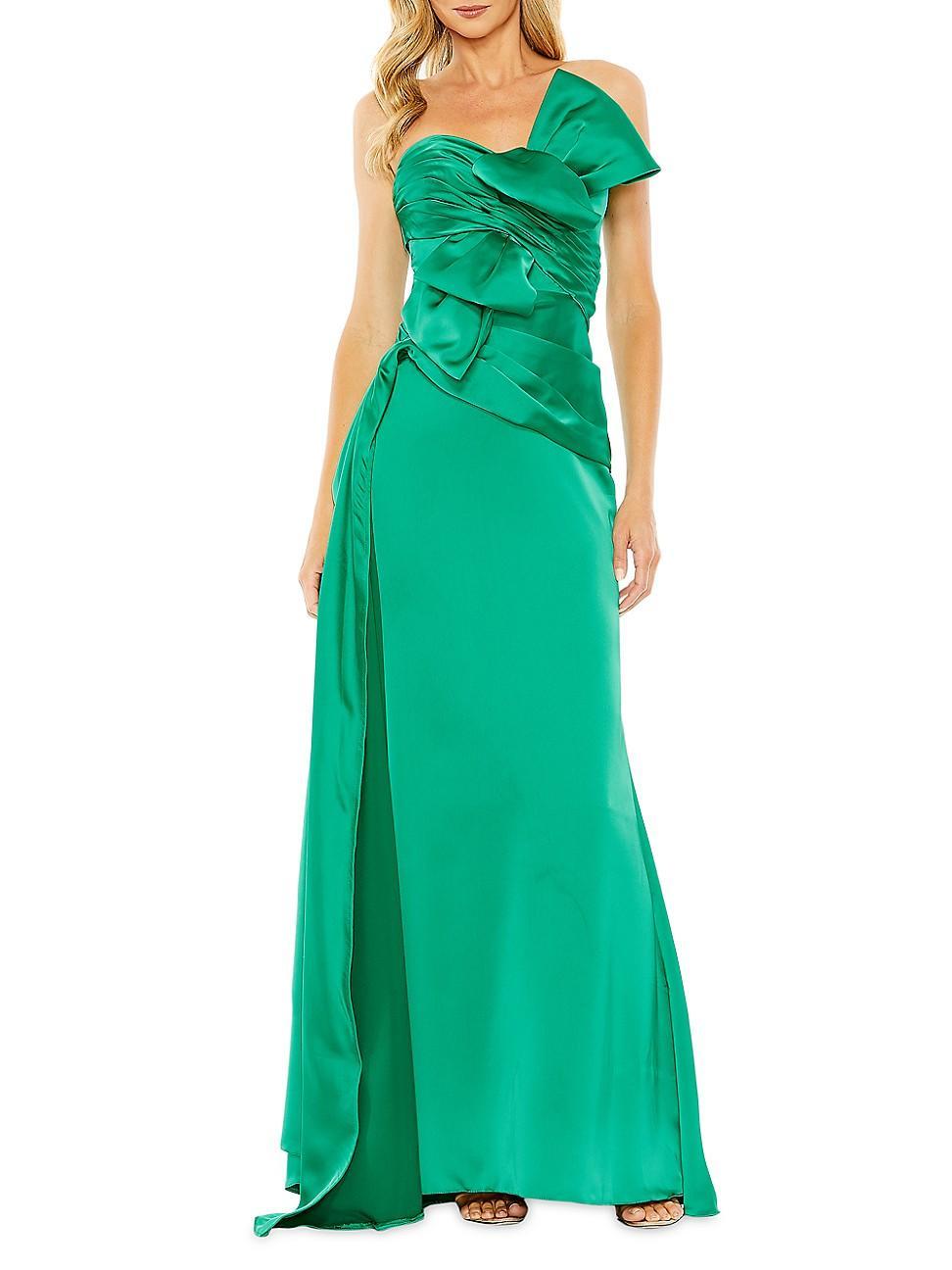 Womens Strapless Bow Satin Gown Product Image