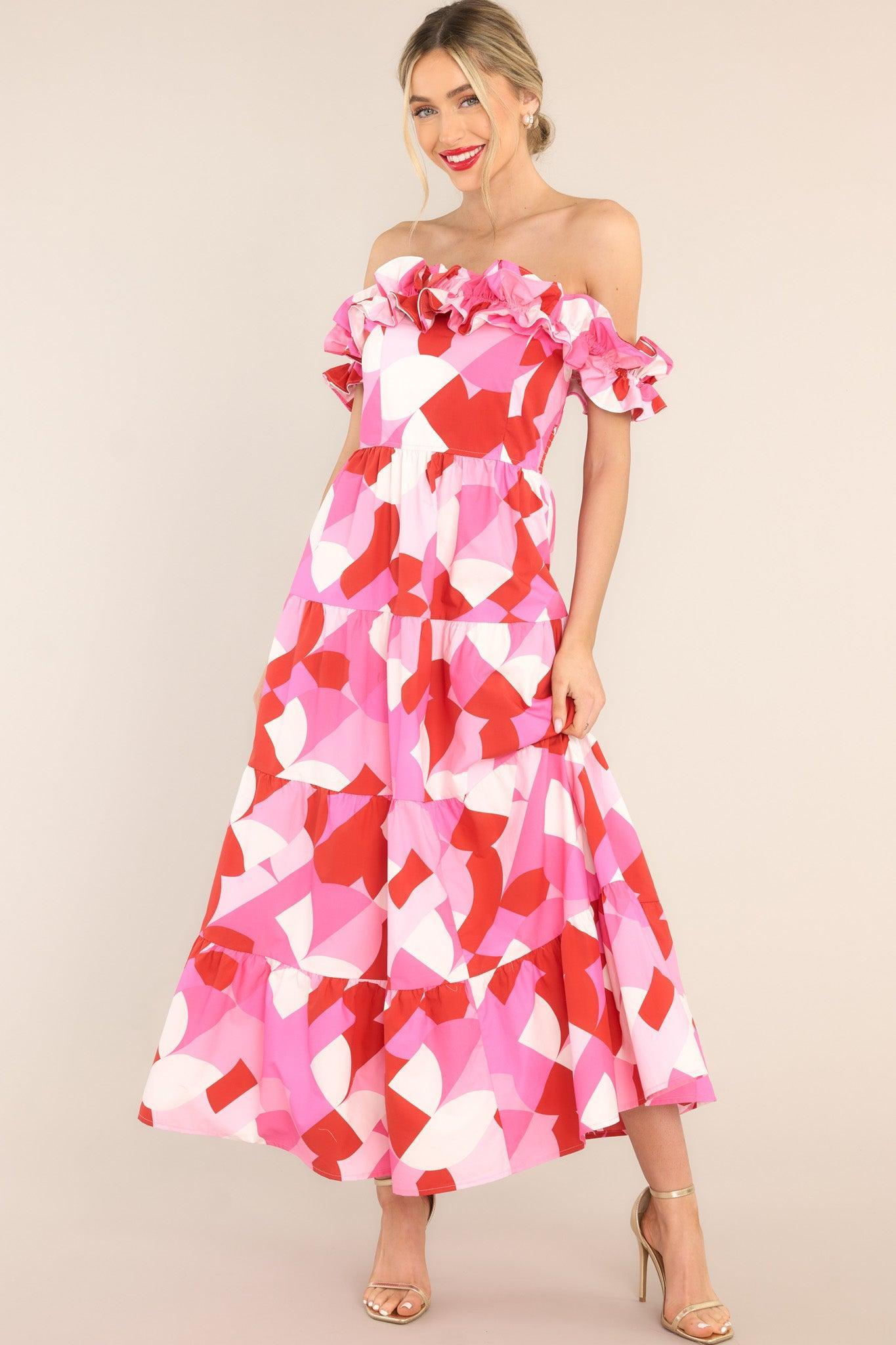 Fight The Feeling Pink & Red Print Midi Dress Product Image