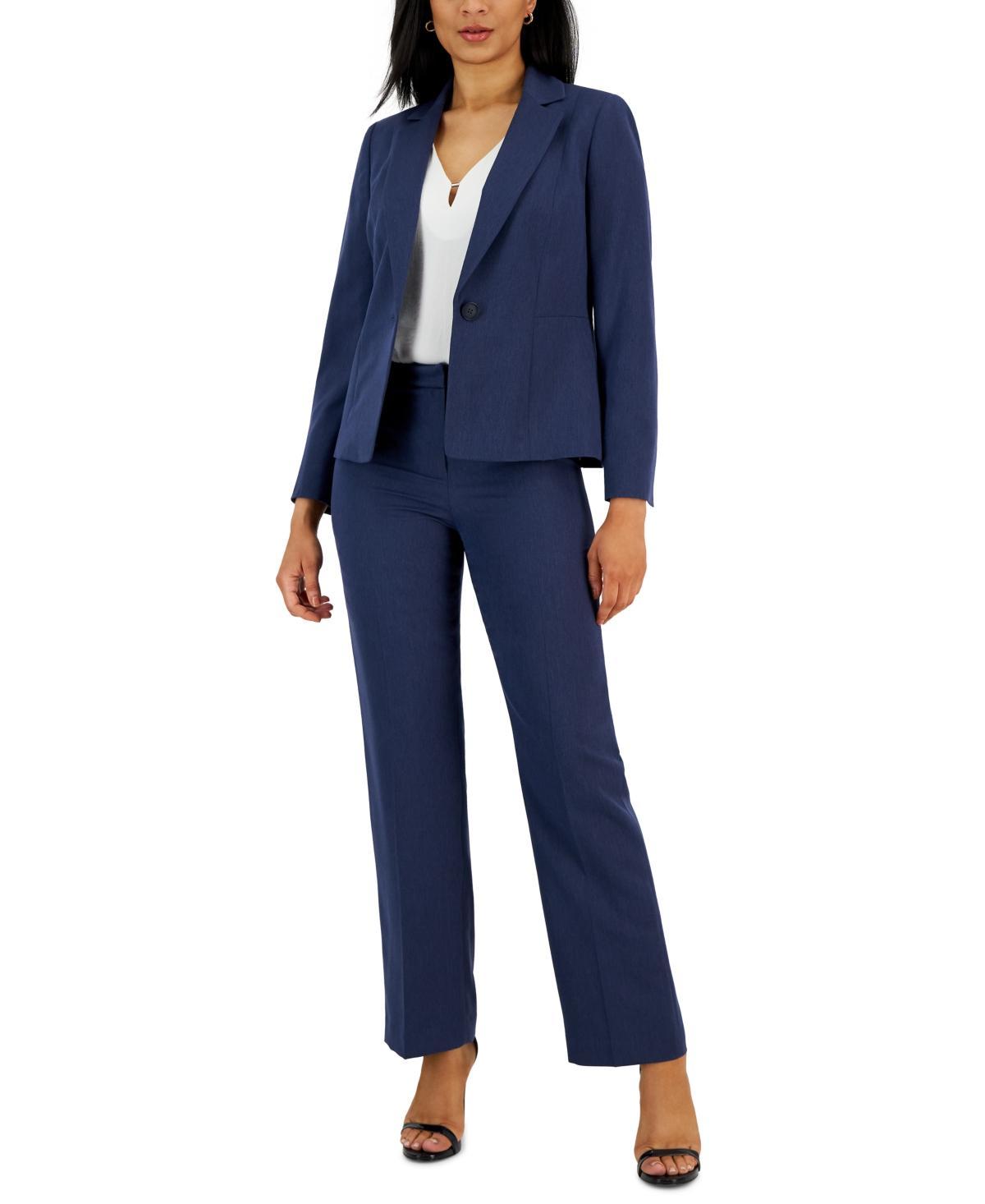 Le Suit Herringbone Single Button Blazer & Straight Leg, Mid-Rise Pantsuit, Regular and Petite Sizes Product Image