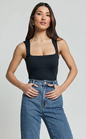 Ophelia Top - Square Neck Jersey Top in Black Product Image