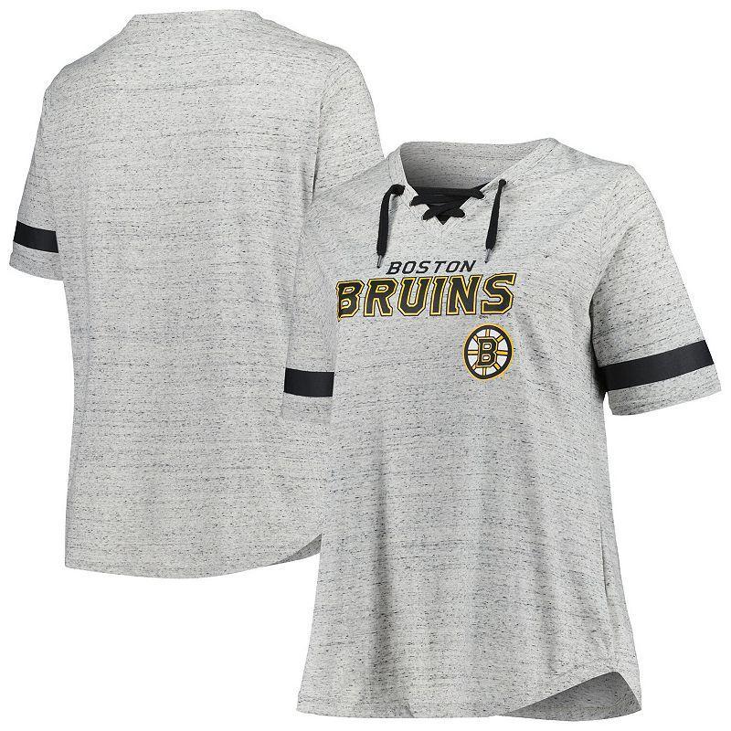 Fanatics Womens Heather Gray Boston Bruins Plus Size Lace-Up T-Shirt - Heather Gray Product Image