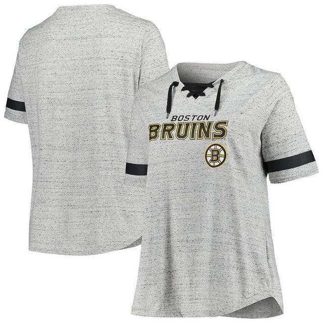 Womens Fanatics Branded Heather Gray Boston Bruins Plus Size Lace-Up T-Shirt Product Image