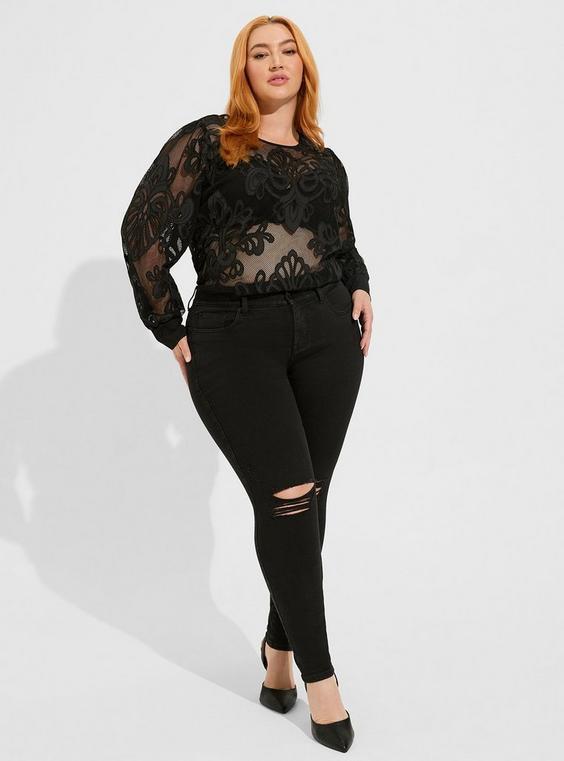 Mesh With Embroidery Long Sleeve Blouse product image