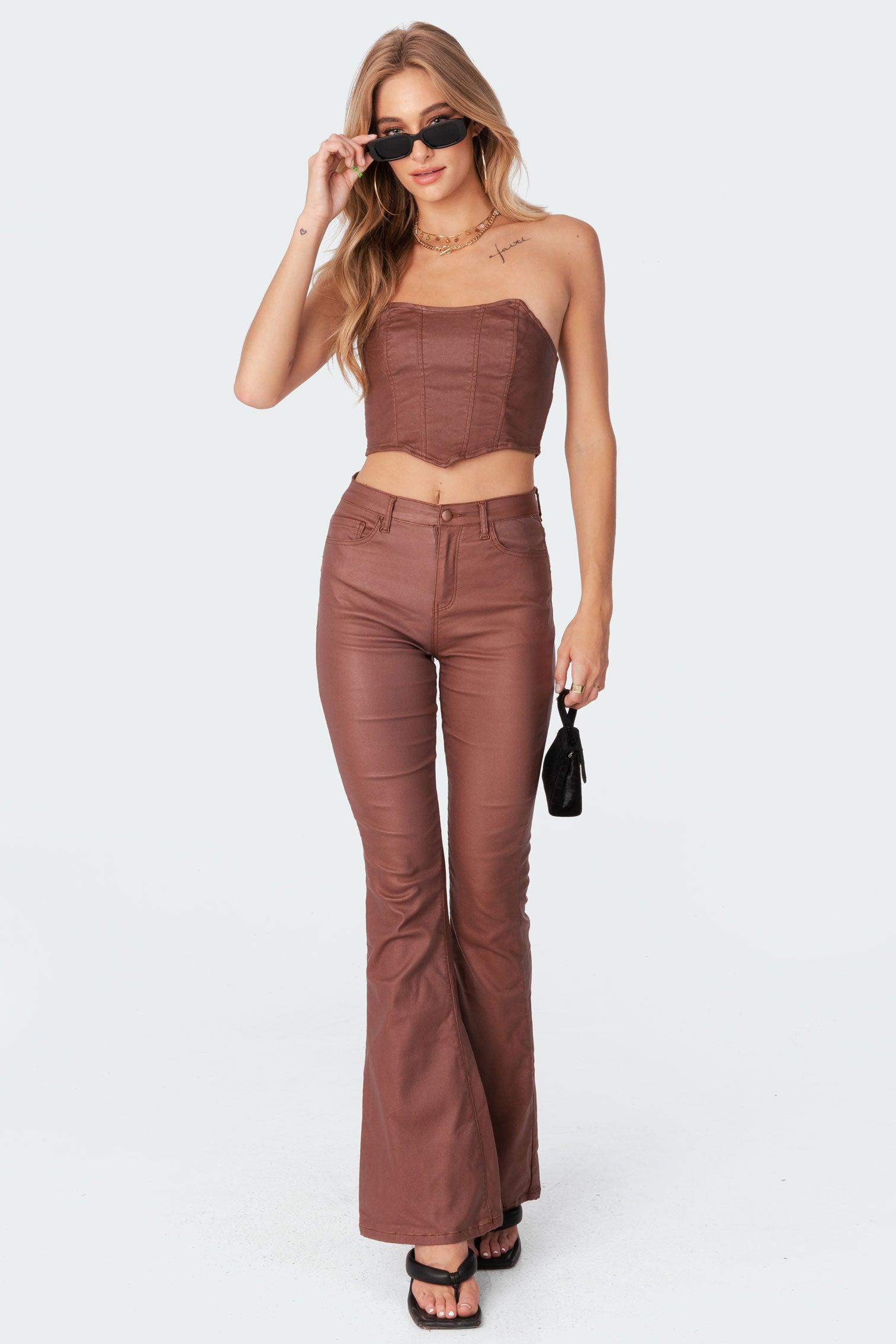 Luna Faux Leather Flare Jeans Product Image