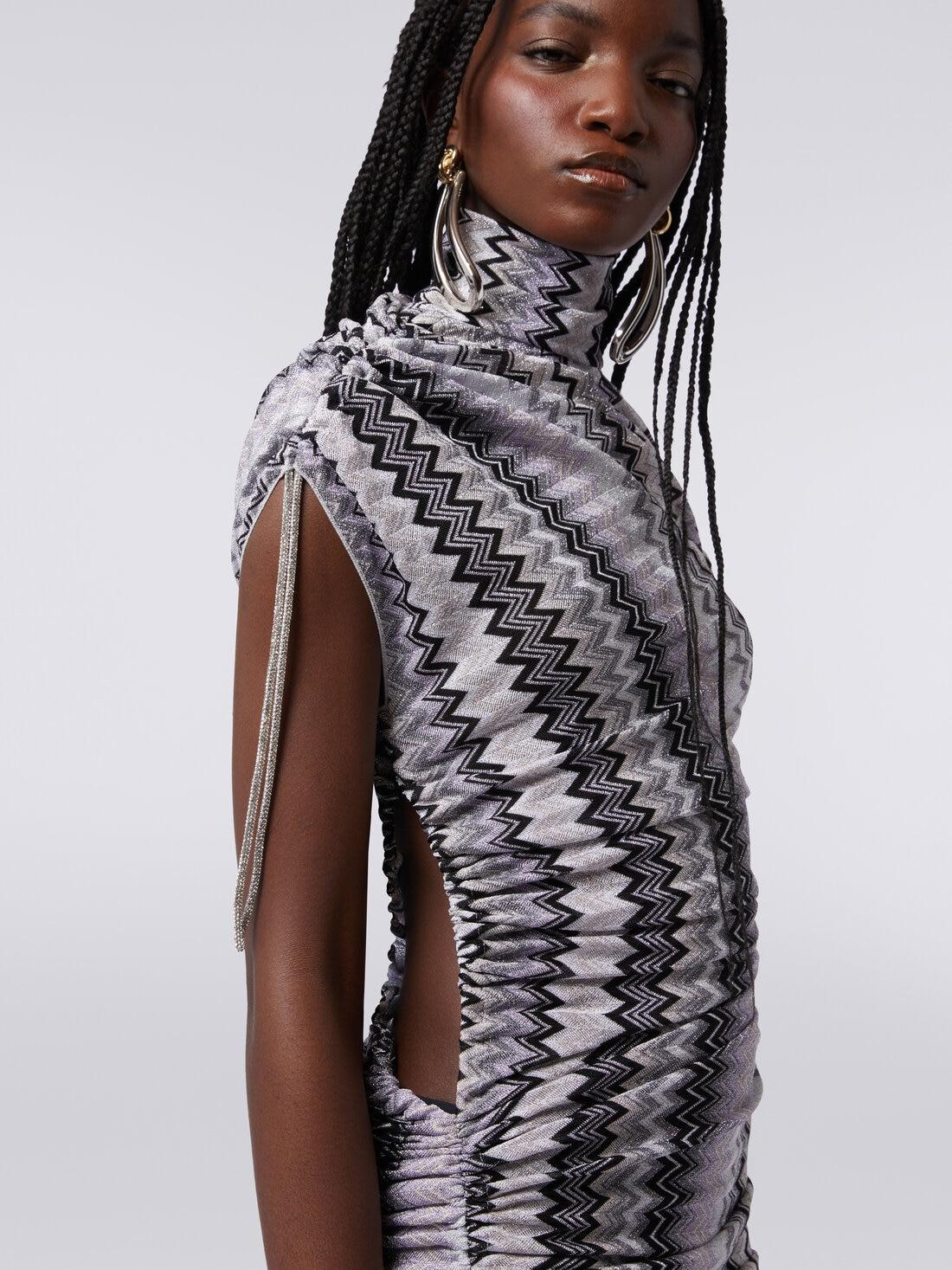 Long viscose chevron dress with high neck and side gathers Multicoloured | Missoni Product Image